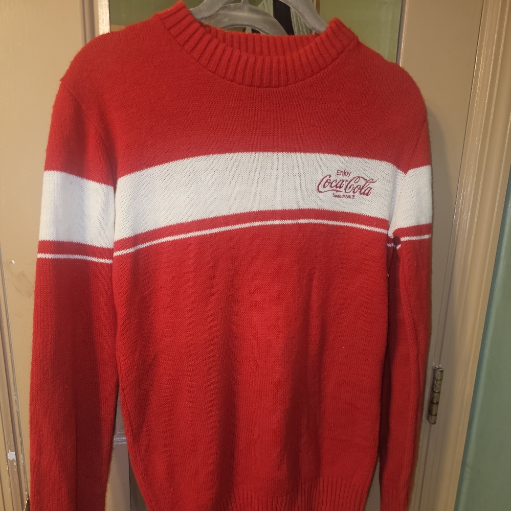 Coca Cola Vibrant Red Crewneck Sweater with White Stripes